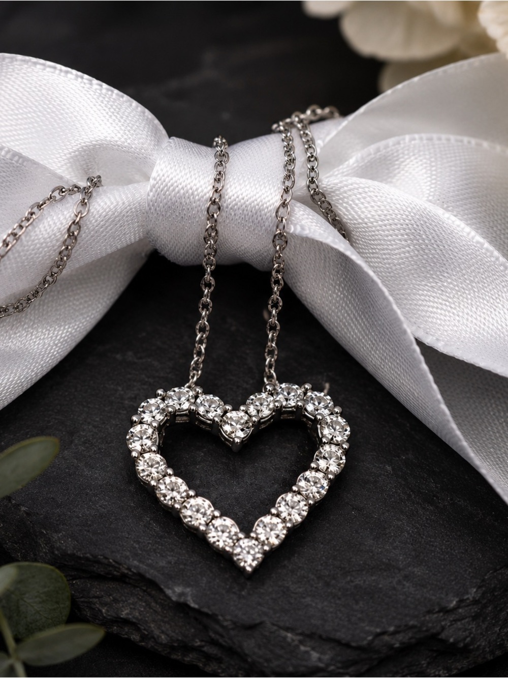 Sterling Silver Natural Diamond Open Heart Necklace